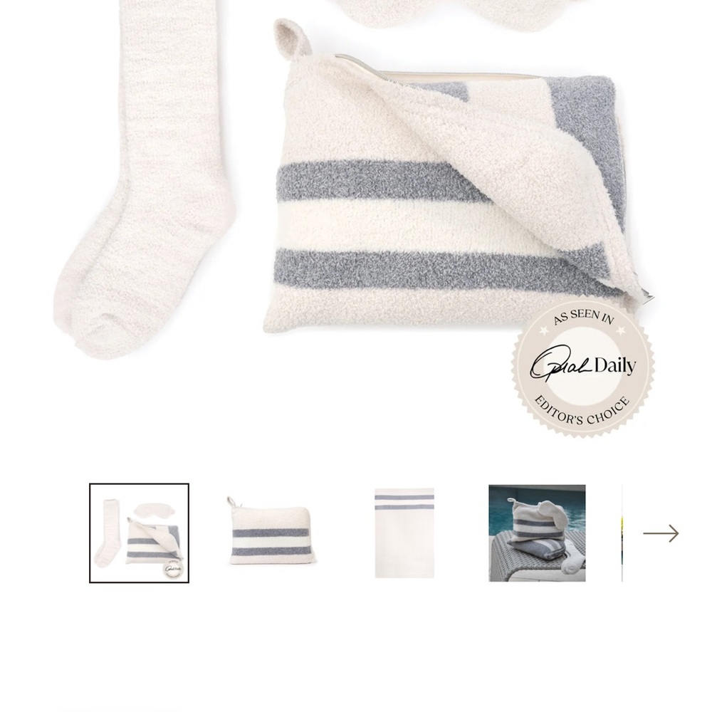 Kashwere Striped travel set- blanket, eye mask, socks